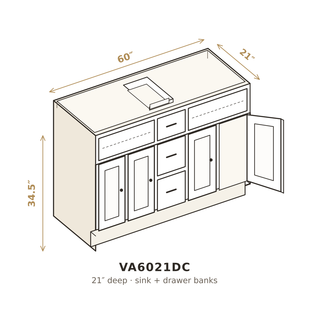 Toasted Maple Walnut Vanity Base 60" with Drawers, Center