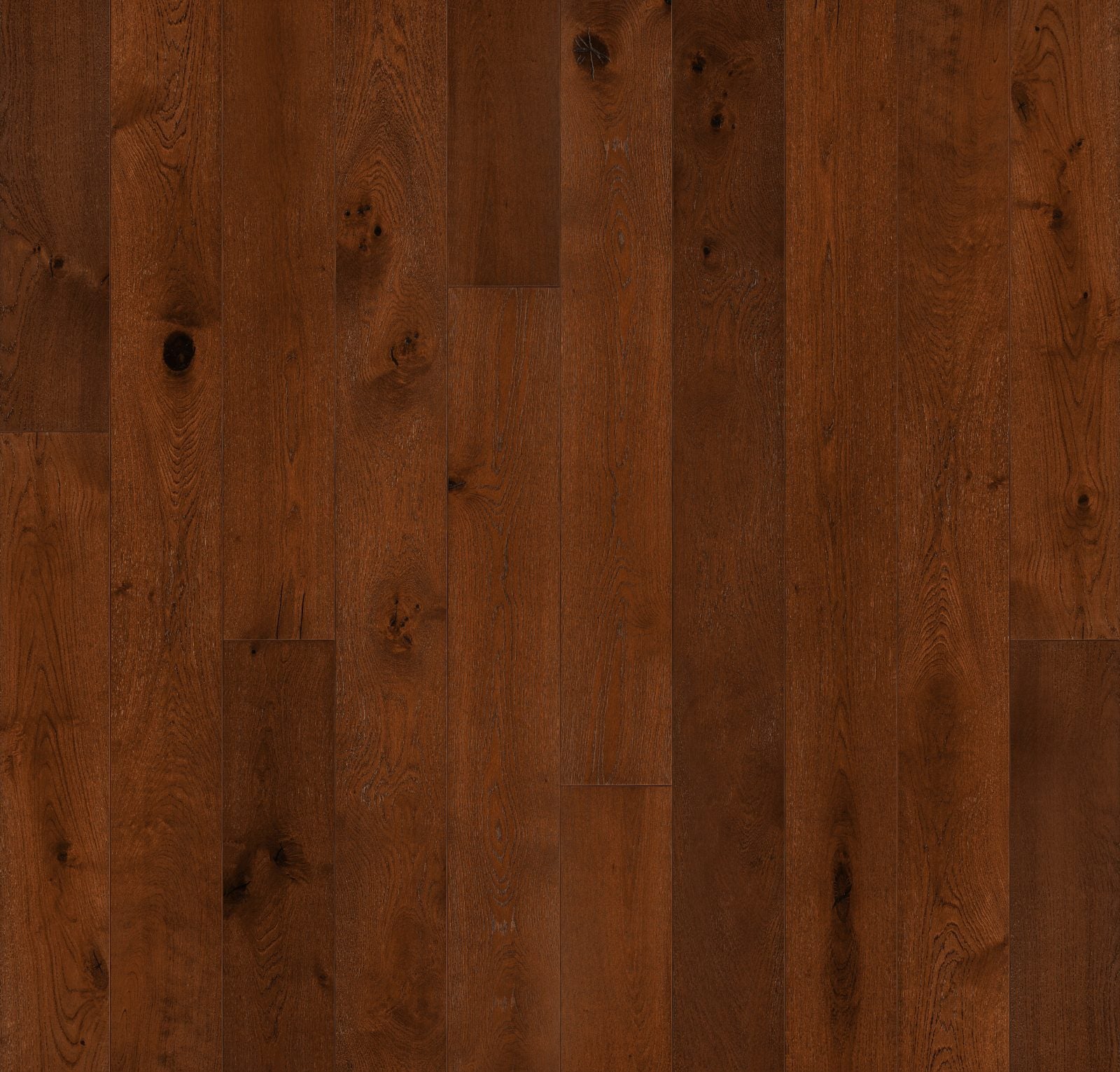 Close-up of Allora Ventasso European Oak engineered hardwood plank in dark brown with gold and cherry undertones
