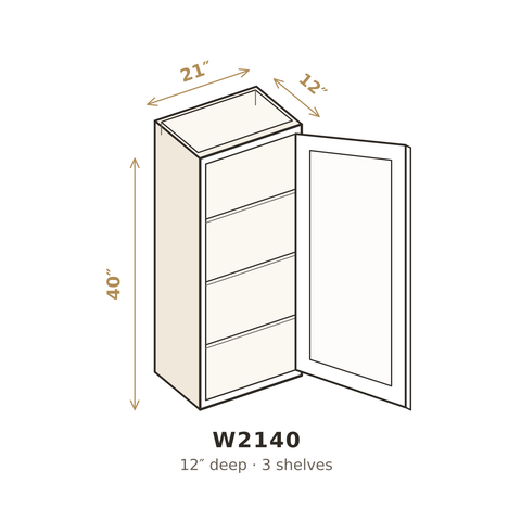 Midnight Black Shaker Wall Cabinet 21" W x 40" H