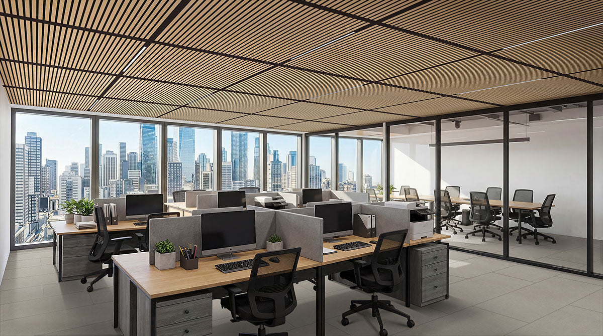 MSI Almond 24x48 Acoustic Wood Slat Panel — room scene