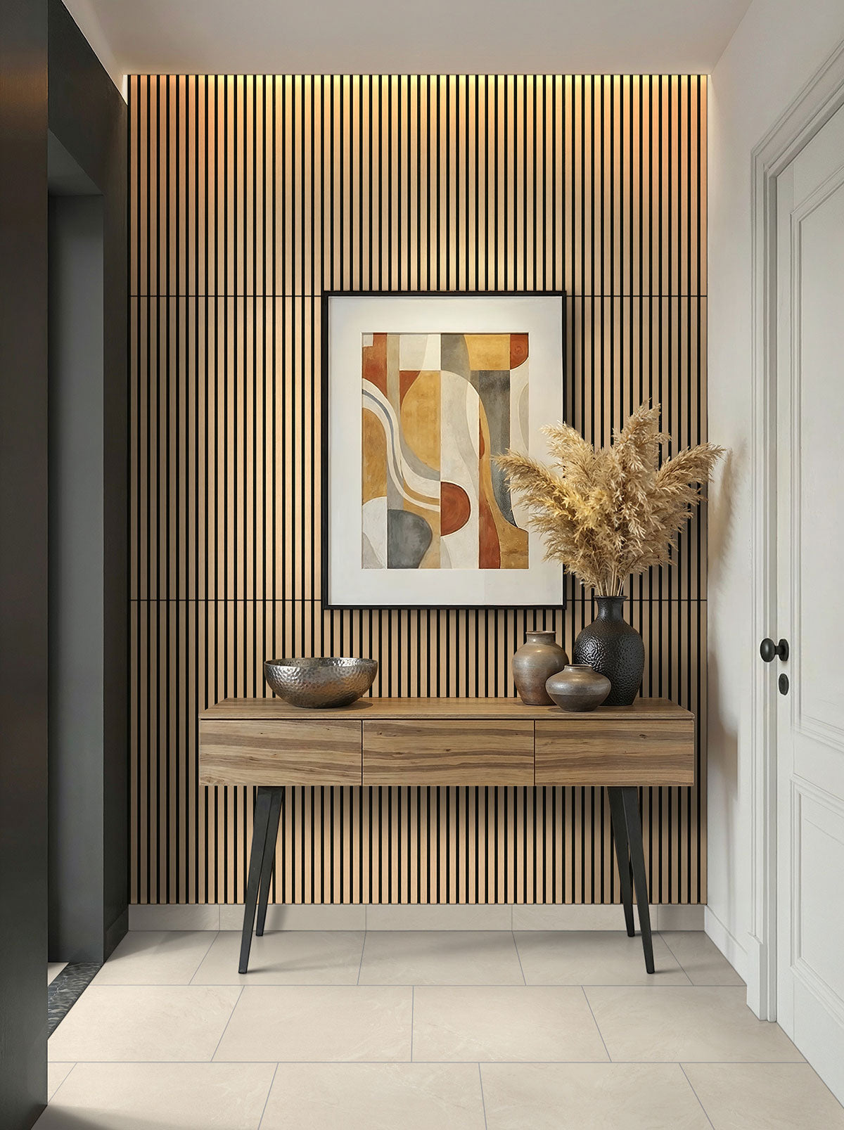 MSI Almond 24x48 Acoustic Wood Slat Panel — room scene