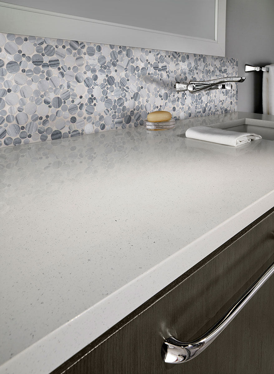 MSI Alaska Gray Pebble Polished Tile — surface detail in gray tonality