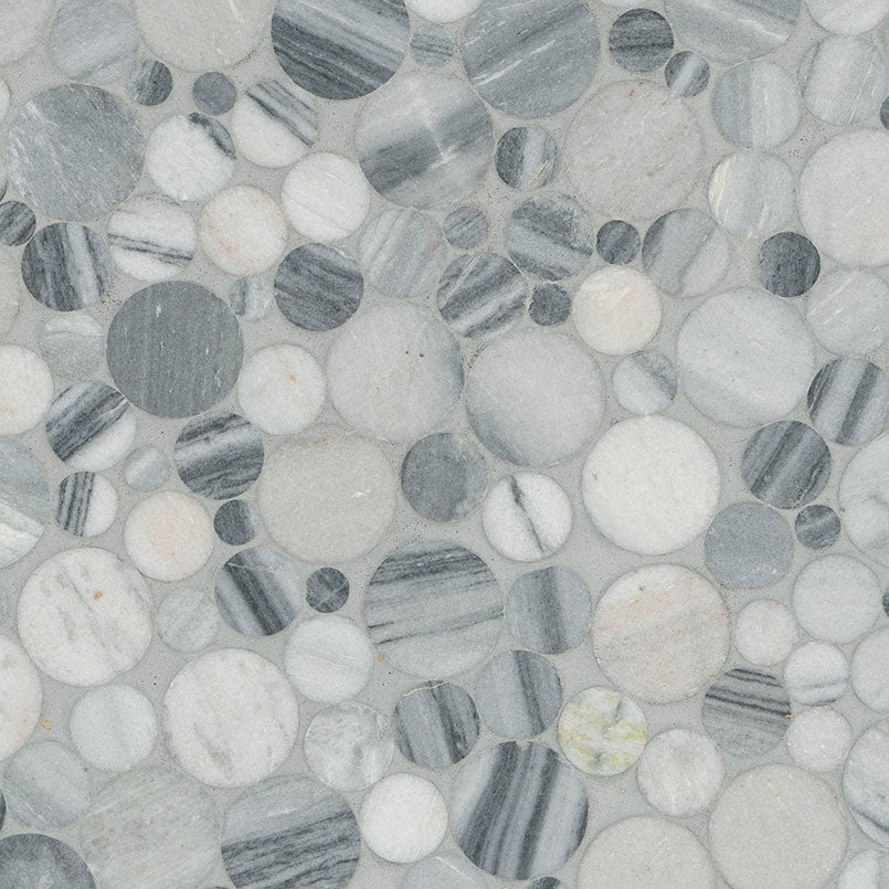 MSI Alaska Gray Pebble Polished Tile — Pebble Mosaic Tile in gray tonality