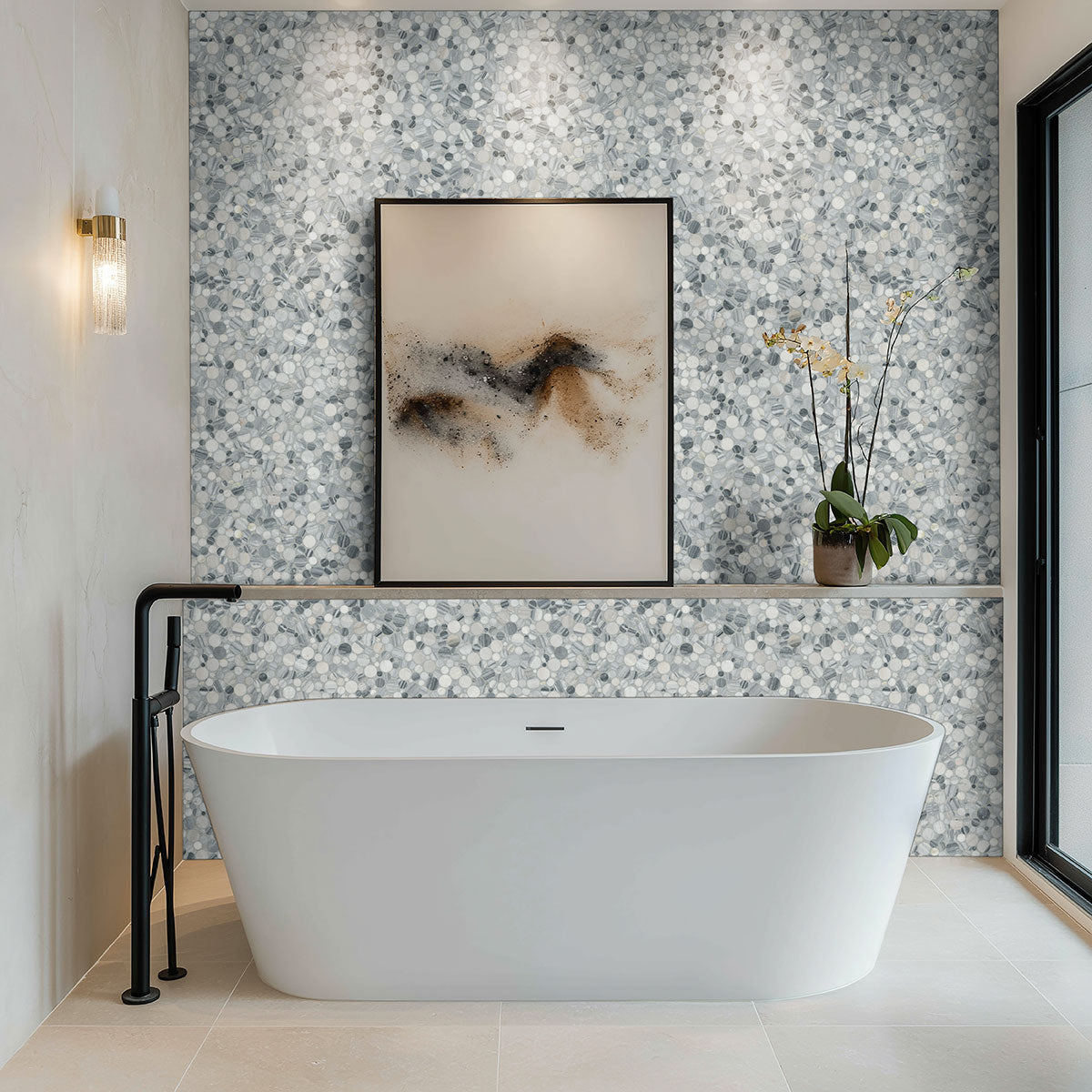 MSI Alaska Gray Pebble Polished Tile — surface detail in gray tonality