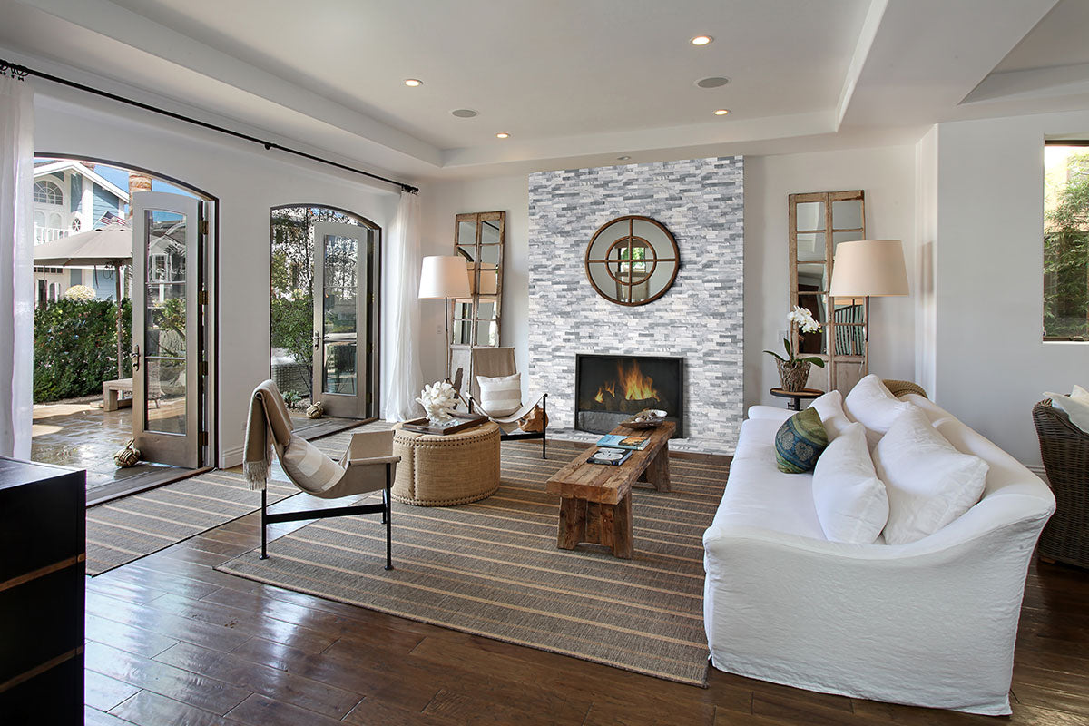 MSI Alaska Gray Rockmount — surface detail in gray tonality panelized natural stone wall cladding