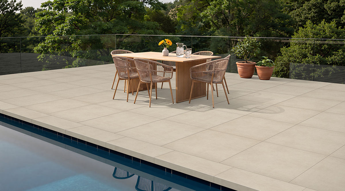 MSI Zement Blanco Porcelain Paver — surface detail in natural tonality