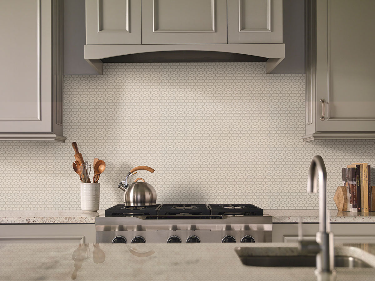MSI Domino Almond Penny Round Mosaic Tile — surface detail in natural tonality