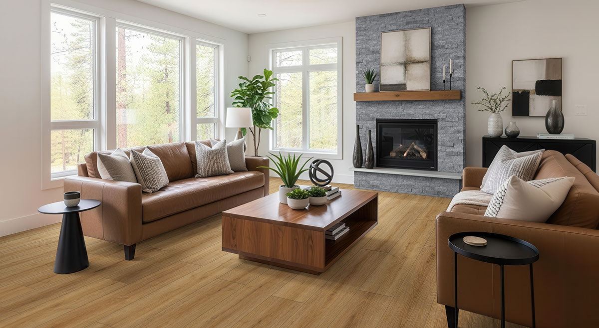 MSI XL Cyrus Amber Forrester Luxury Vinyl Plank Flooring — surface detail in amber tonality