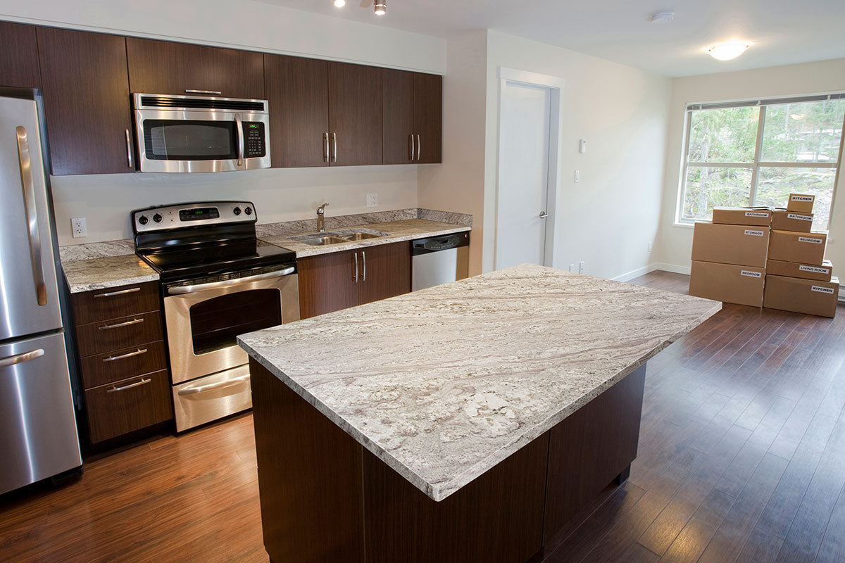 MSI Andino White — surface detail in white tonality quarried slab for kitchen and counter install