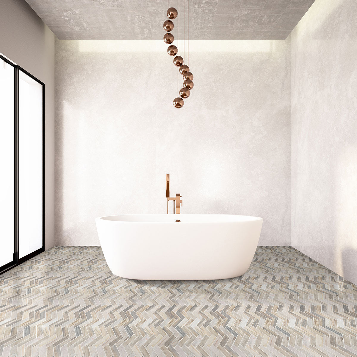 MSI Angora Polished Herringbone Tile — surface detail in natural tonality