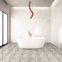 MSI Angora Polished Herringbone Tile — surface detail in natural tonality