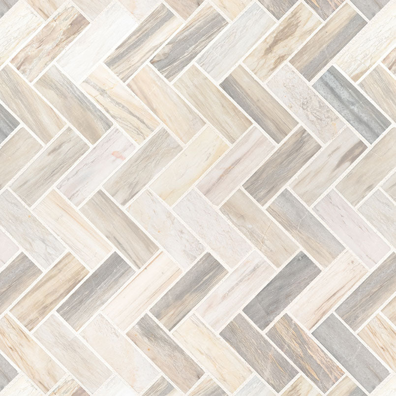MSI Angora Polished Herringbone Tile — Natural Stone Mosaic 1x3