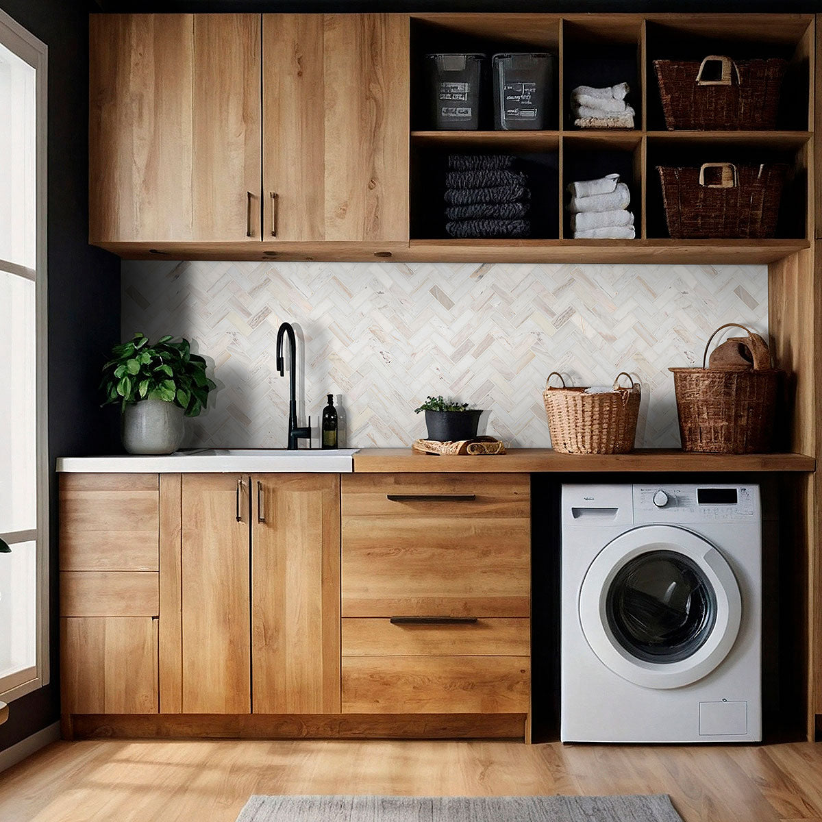 MSI Angora Polished Herringbone Tile — surface detail in natural tonality