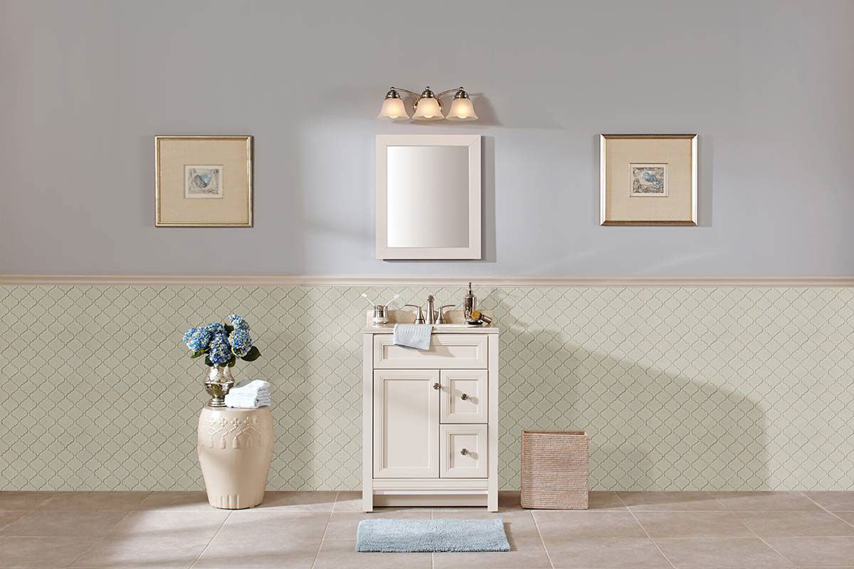 MSI Highland Park Antique White Arabesque Tile — surface detail in white tonality