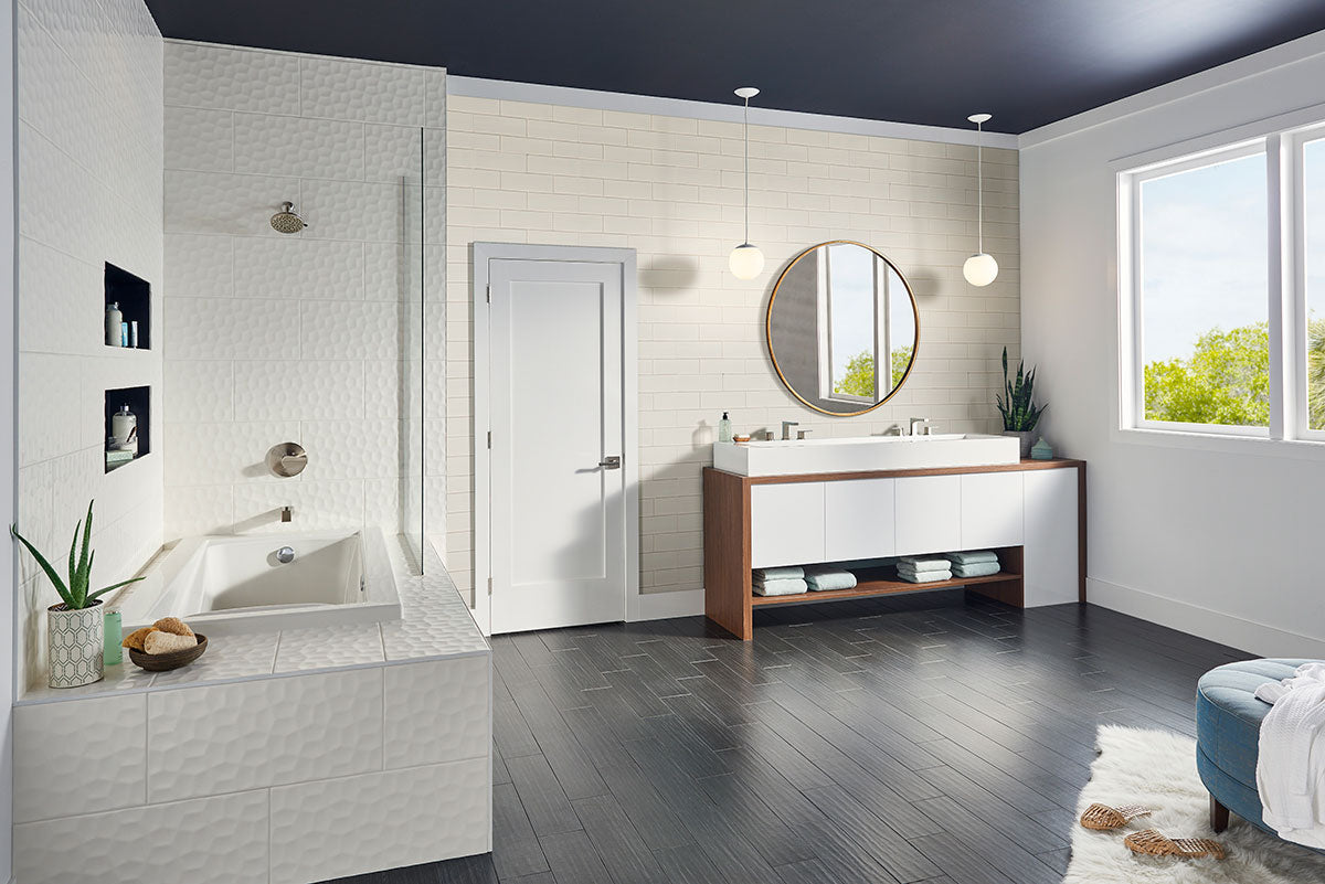 MSI Highland Park Antique White Glazed Tile 4x12 — surface detail in white tonality