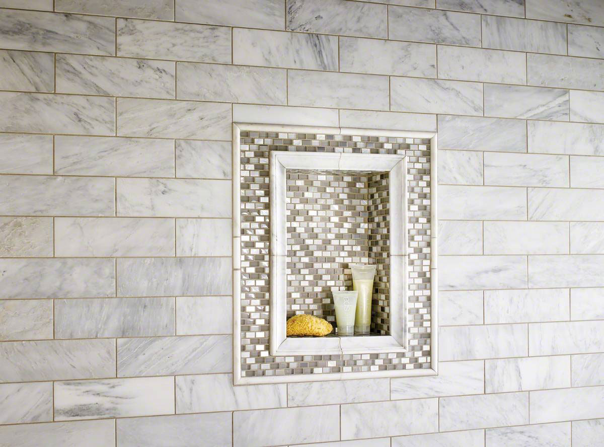 MSI Arabescato Carrara Subway Tile 4x12 — surface detail in natural tonality