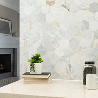 MSI Arabescato Venato 4" Hex Peel and Stick — surface detail in natural tonality
