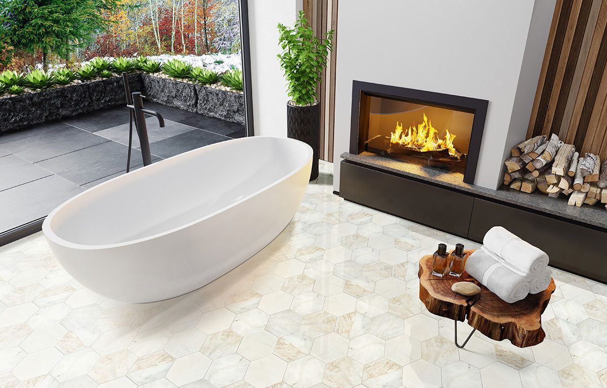MSI Arabescato Venato 8" Hexagon Honed — surface detail in natural tonality