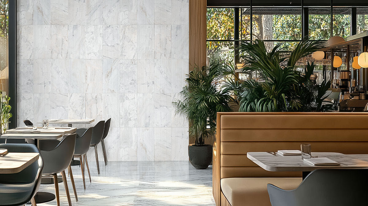 MSI Arabescato Venato Milano Ribbon 12x24 Honed — surface detail in natural tonality