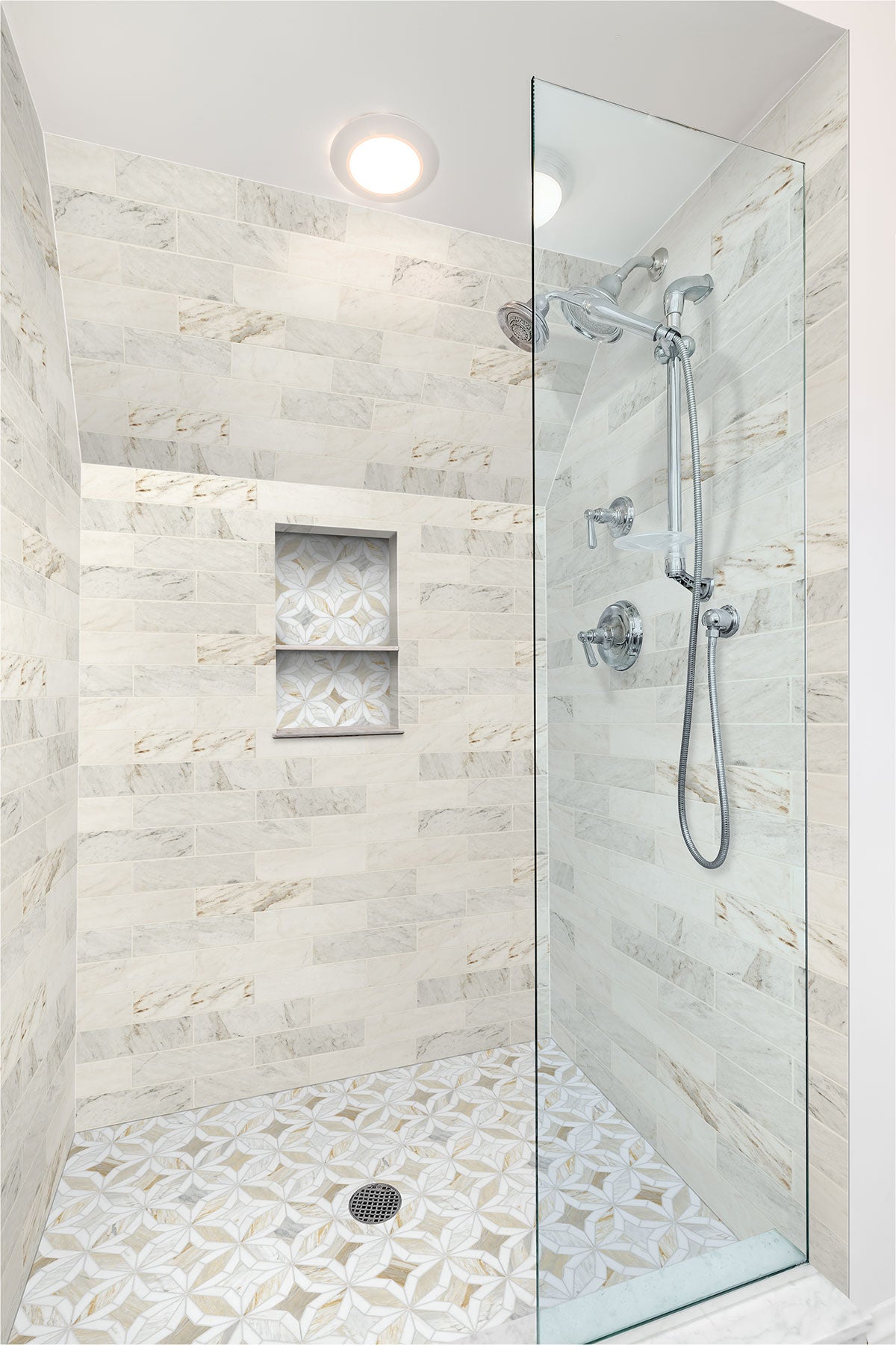 MSI Arabescato Venato Tile 4x12 — surface detail in natural tonality