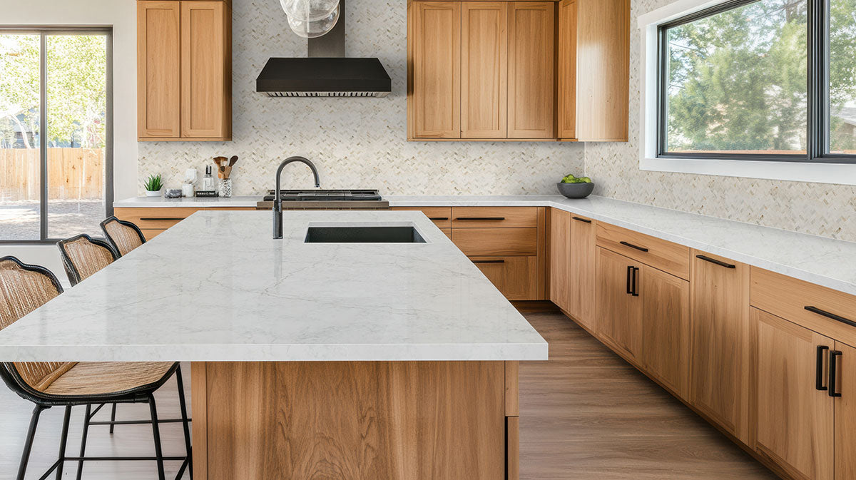 MSI Arabescato Venato Herringbone 1x2 Tile — surface detail in natural tonality