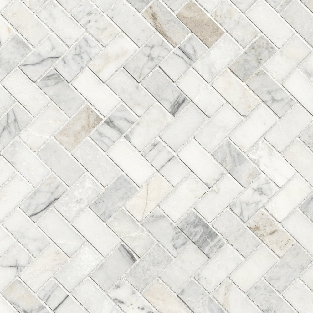 MSI Arabescato Venato Herringbone 1x2 Tile — Natural Stone Mosaic