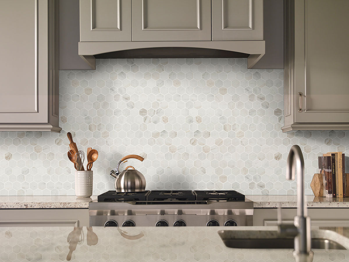 MSI Arabescato Venato Hexagon Tile — surface detail in natural tonality
