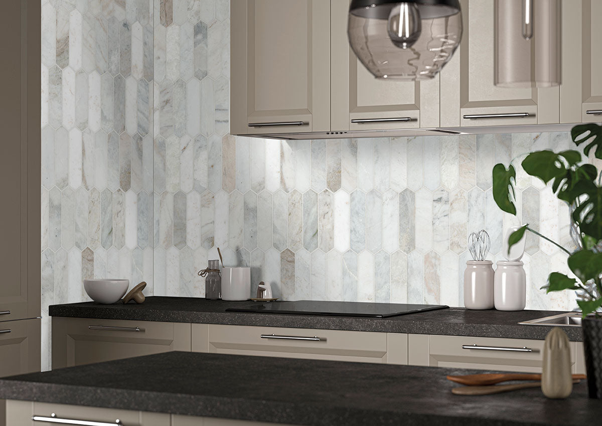 MSI Arabescato Venato Picket Tile — surface detail in natural tonality