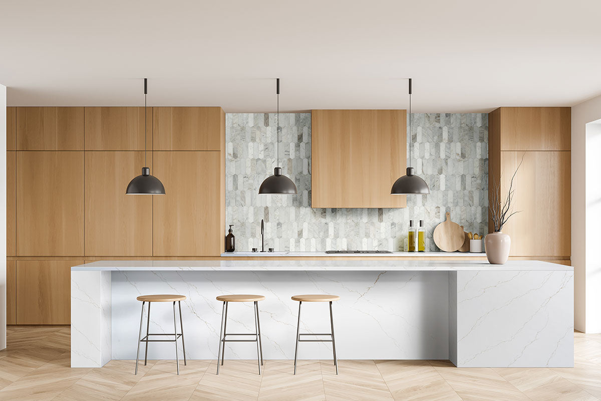 MSI Arabescato Venato Picket Tile — surface detail in natural tonality