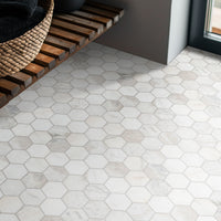 MSI Arabescato Venato White 5" Hexagon Honed Tile — surface detail in white tonality