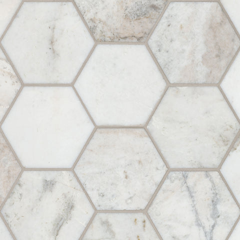MSI Arabescato Venato White 5" Hexagon Honed Tile