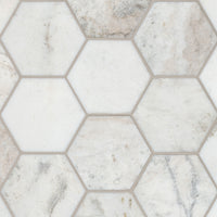 MSI Arabescato Venato White 5" Hexagon Honed Tile — Natural Stone Mosaic in white tonality
