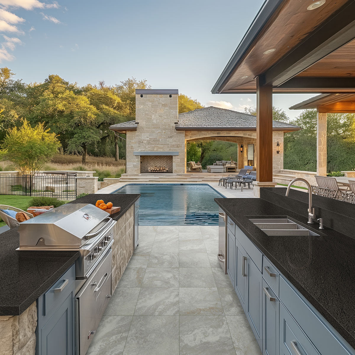 MSI Argento Travertino Porcelain Paver — surface detail in natural tonality
