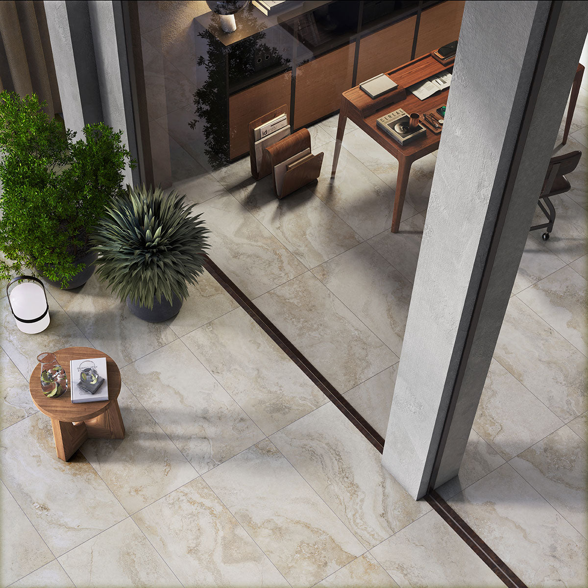 MSI Livingstyle Travertino Porcelain Paver — surface detail in natural tonality