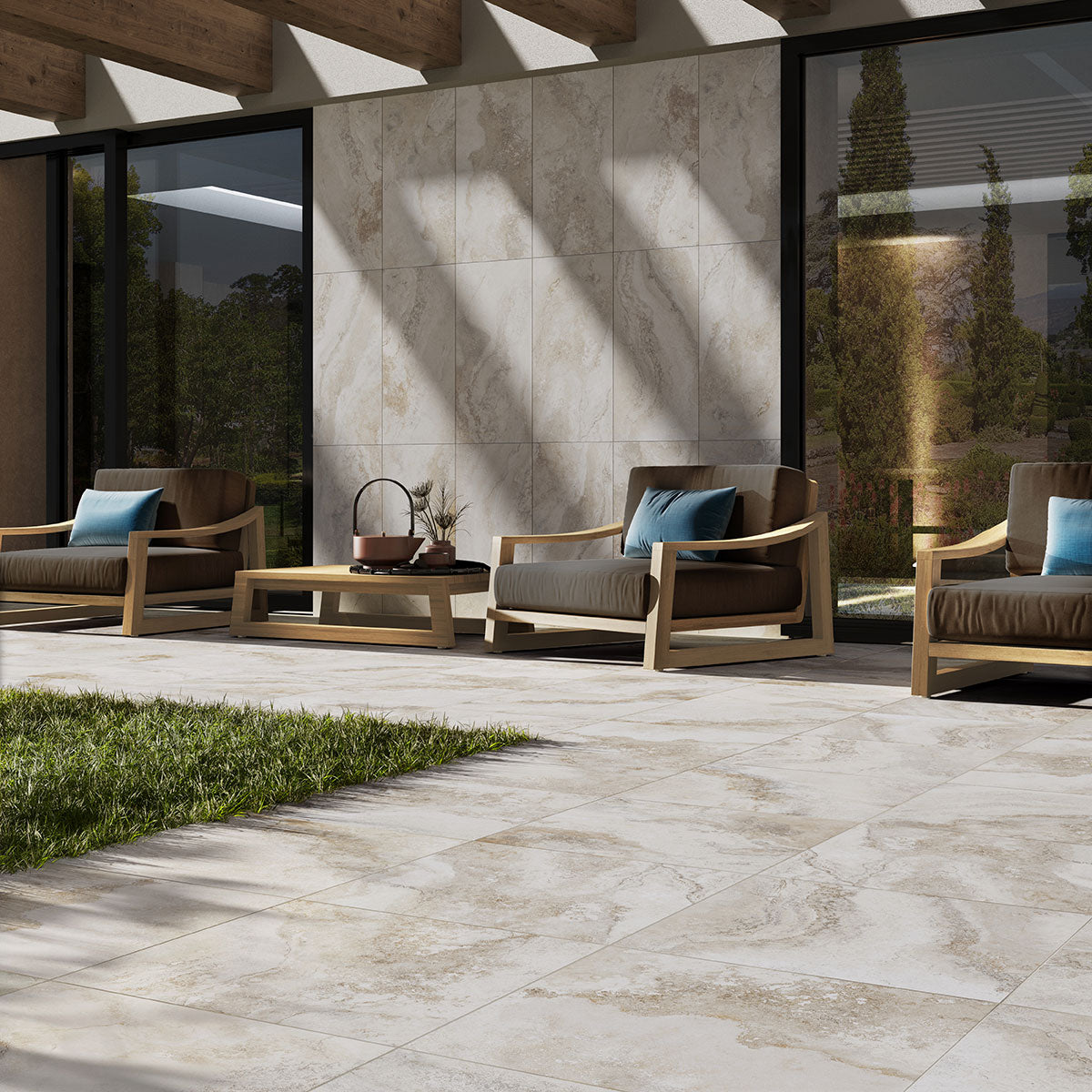 MSI Livingstyle Travertino Porcelain Paver — surface detail in natural tonality