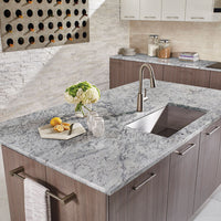 MSI Aspen White Granite — surface detail in white tonality factory-finished eased edge ready for install