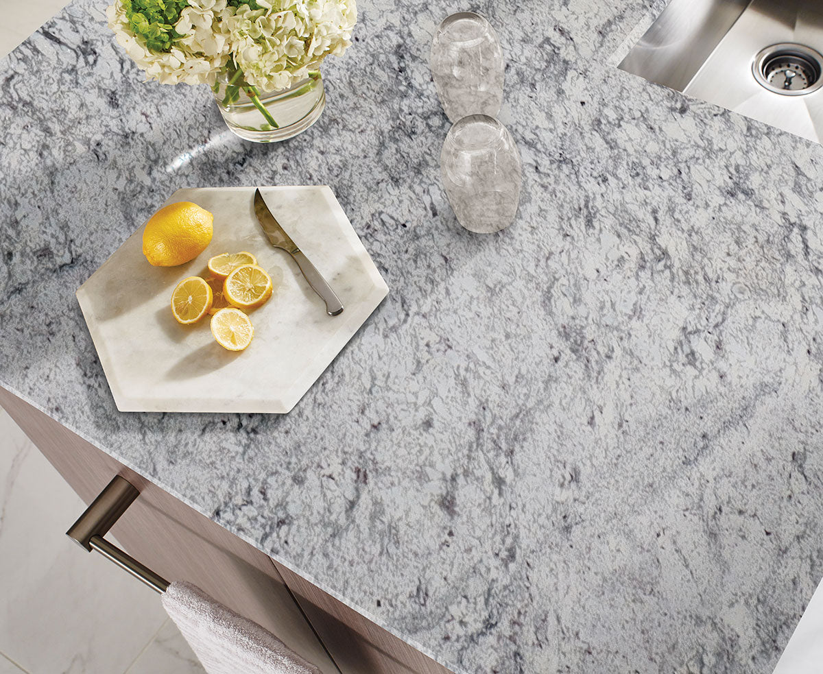 MSI Aspen White granite countertop room scene, detail view