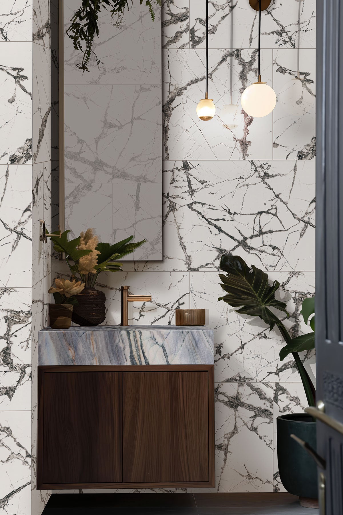 MSI Azul Imperiale — surface detail in natural tonality metamorphic crystalline slab for kitchen install