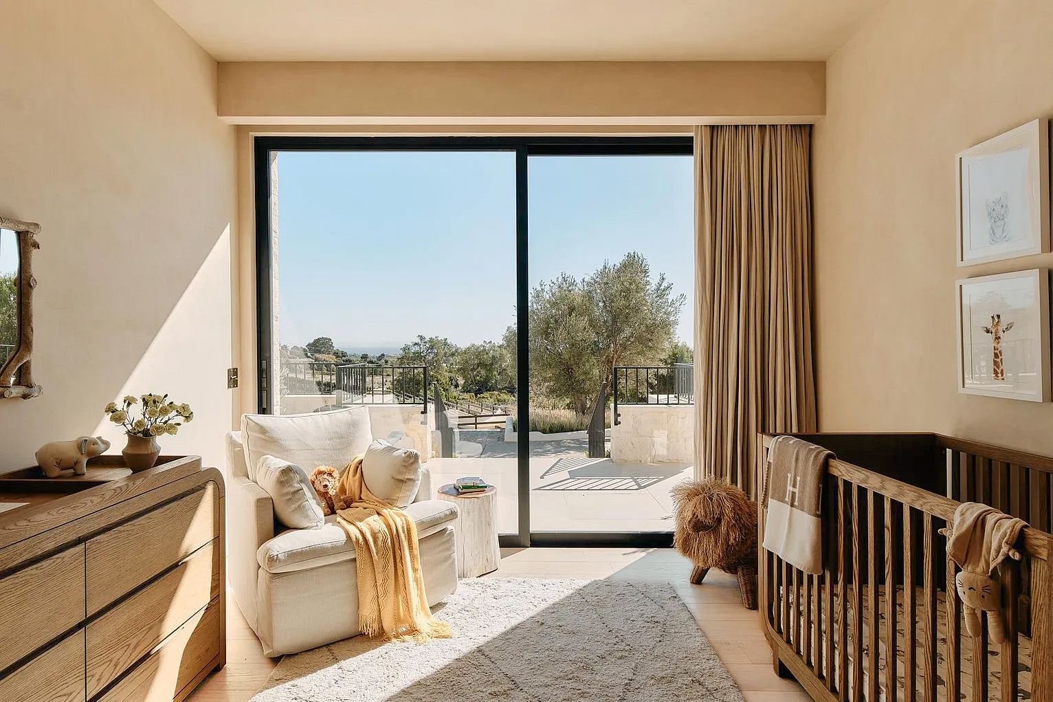 Allora Luna European Oak engineered hardwood flooring installed in a bright, open-plan living room