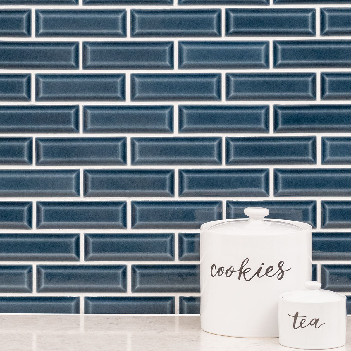 MSI Highland Park Bay Blue Beveled Tile 2x6 — surface detail in blue tonality