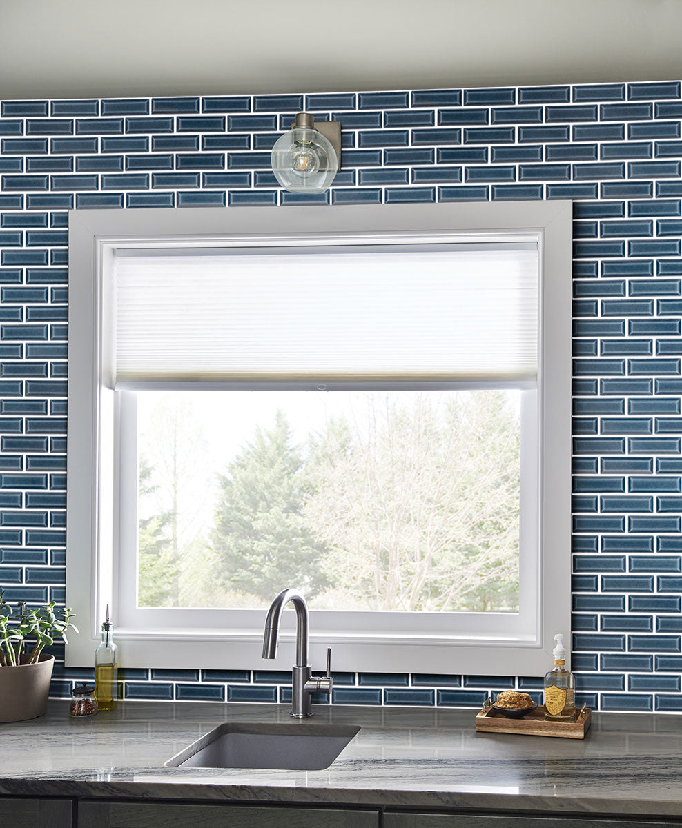 MSI Highland Park Bay Blue Beveled Tile 2x6 — surface detail in blue tonality