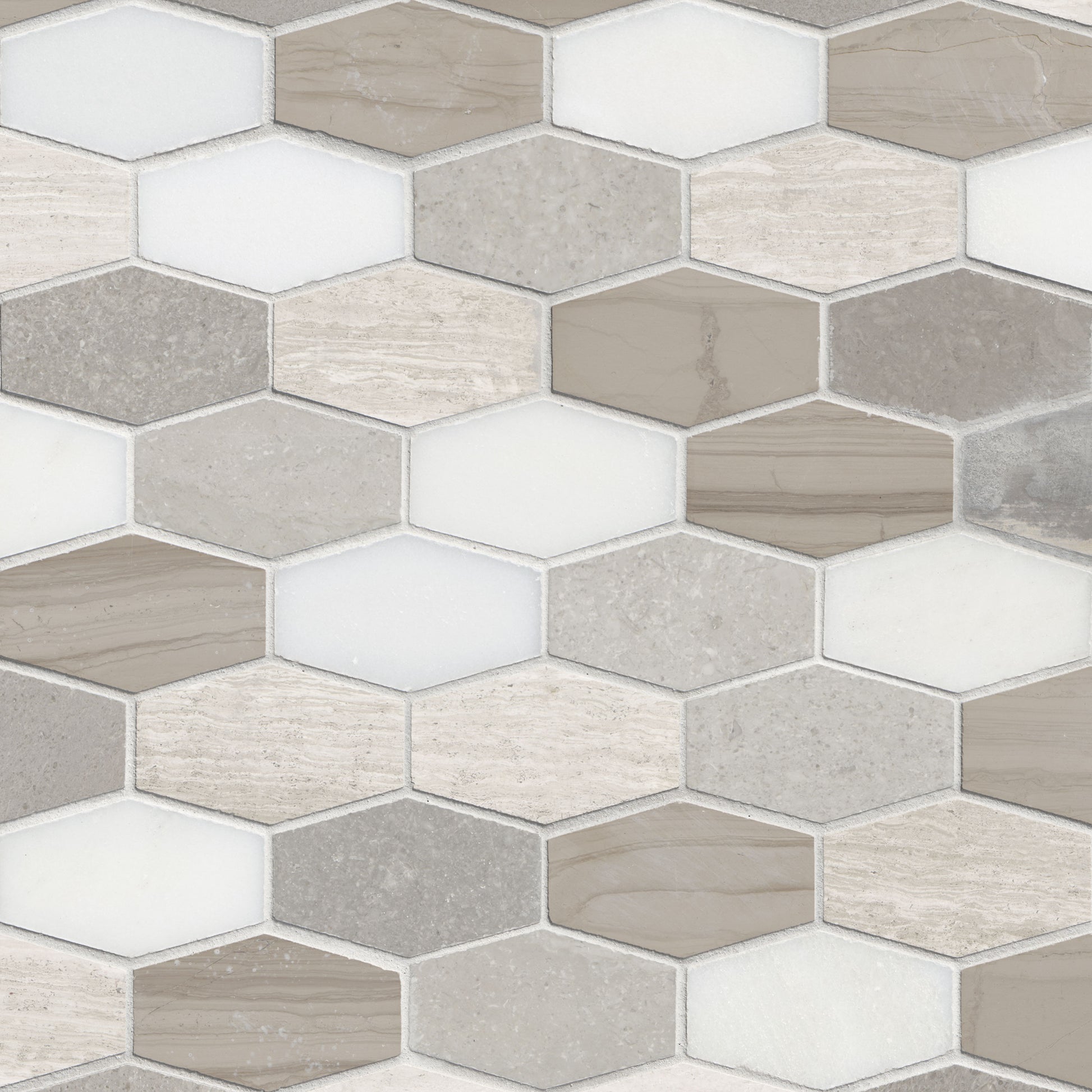 MSI White Oak Bellagio Blend Elongated Hexagon — detail