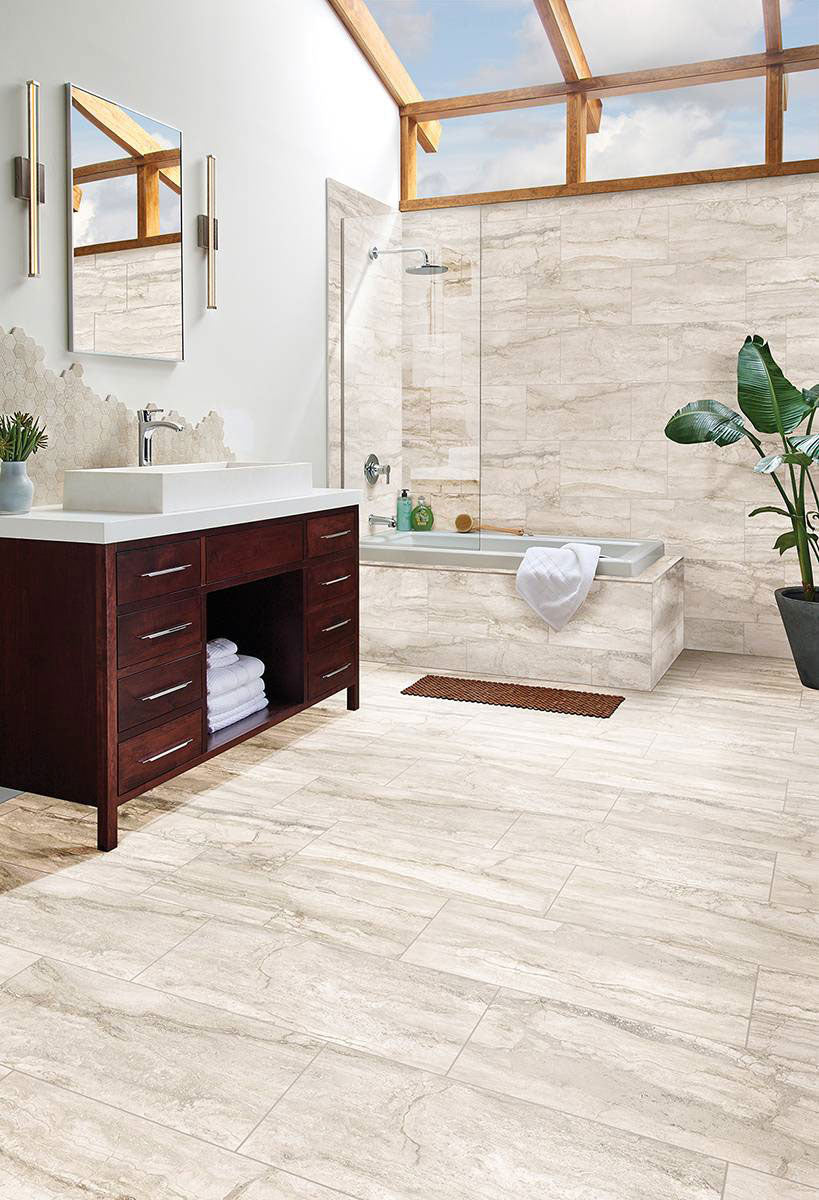 MSI Bernini Bianco — surface detail in natural tonality through-bodied porcelain for full-room install