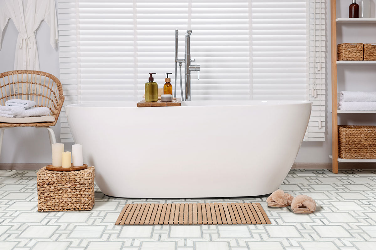 MSI Bianco Dolomite Alana Polished Mosaic — surface detail in natural tonality