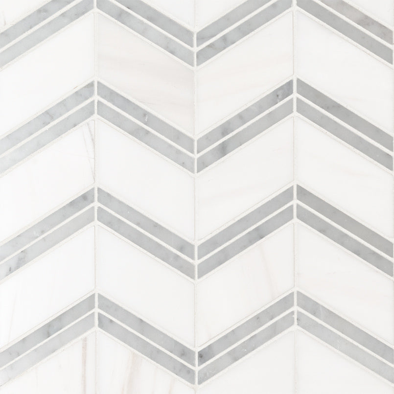 MSI Bianco Dolomite Marble Chevron Pattern — Natural Stone Mosaic