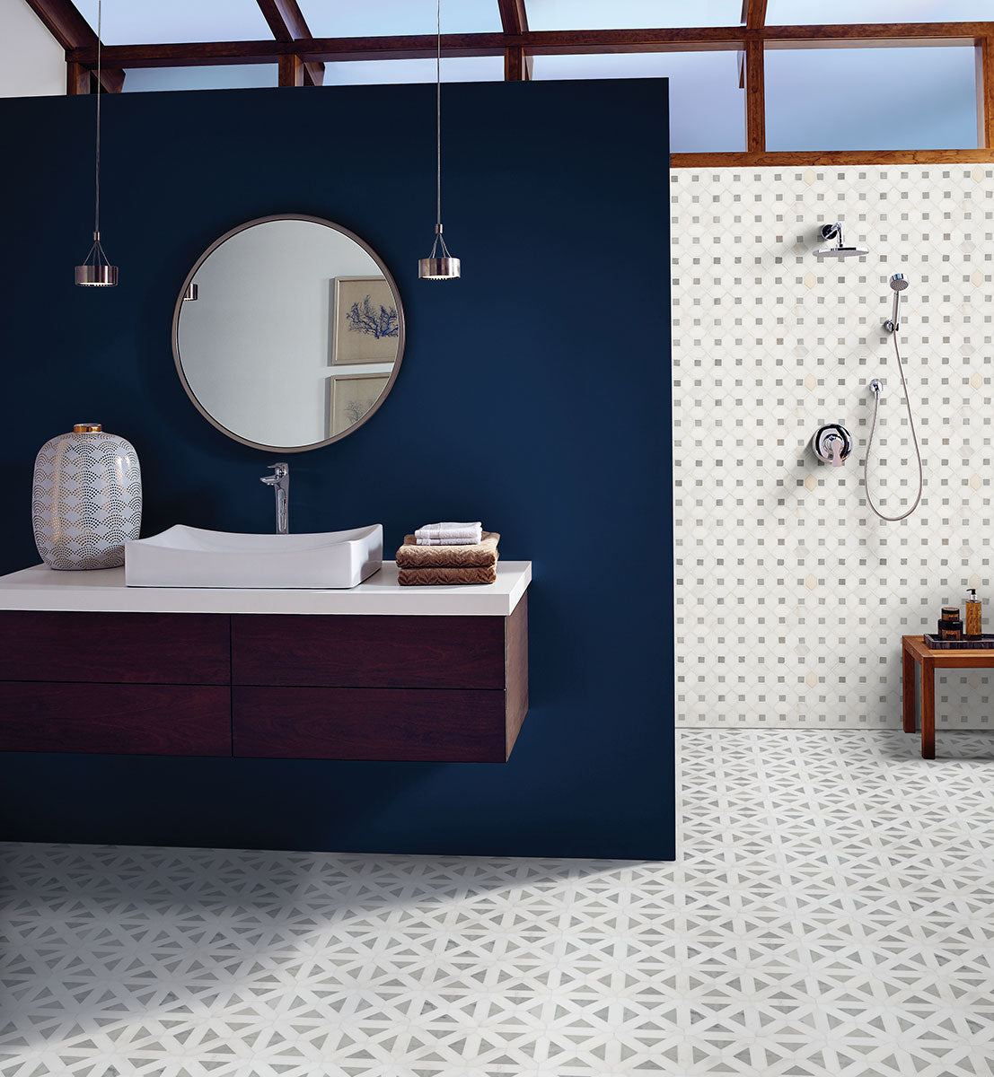 MSI Bianco Dolomite Dotty Pattern Mosaic — surface detail in natural tonality
