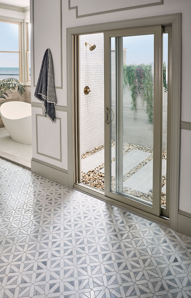MSI Bianco Dolomite Dotty Pattern Mosaic — surface detail in natural tonality