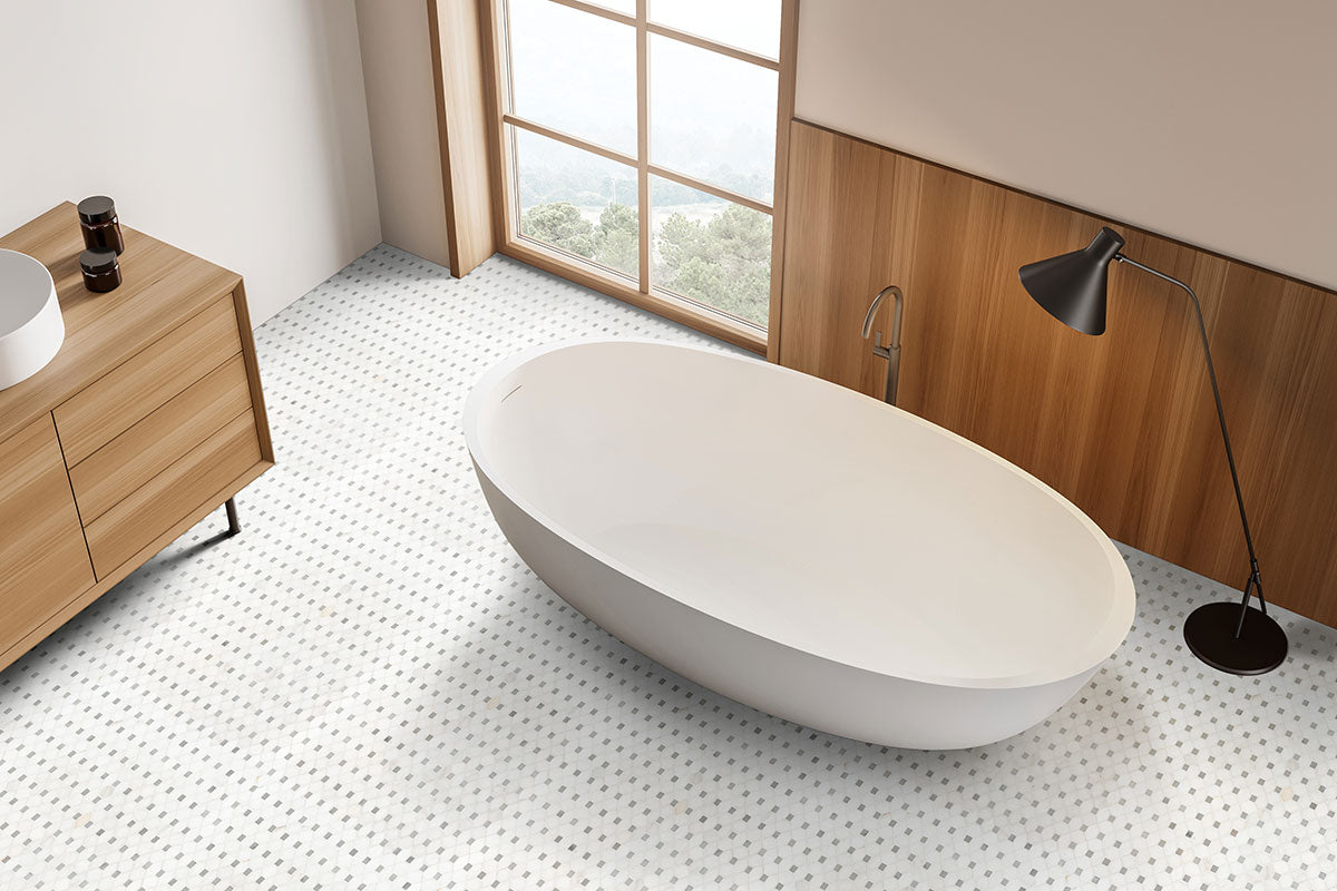 MSI Bianco Dolomite Dotty Pattern Mosaic — surface detail in natural tonality