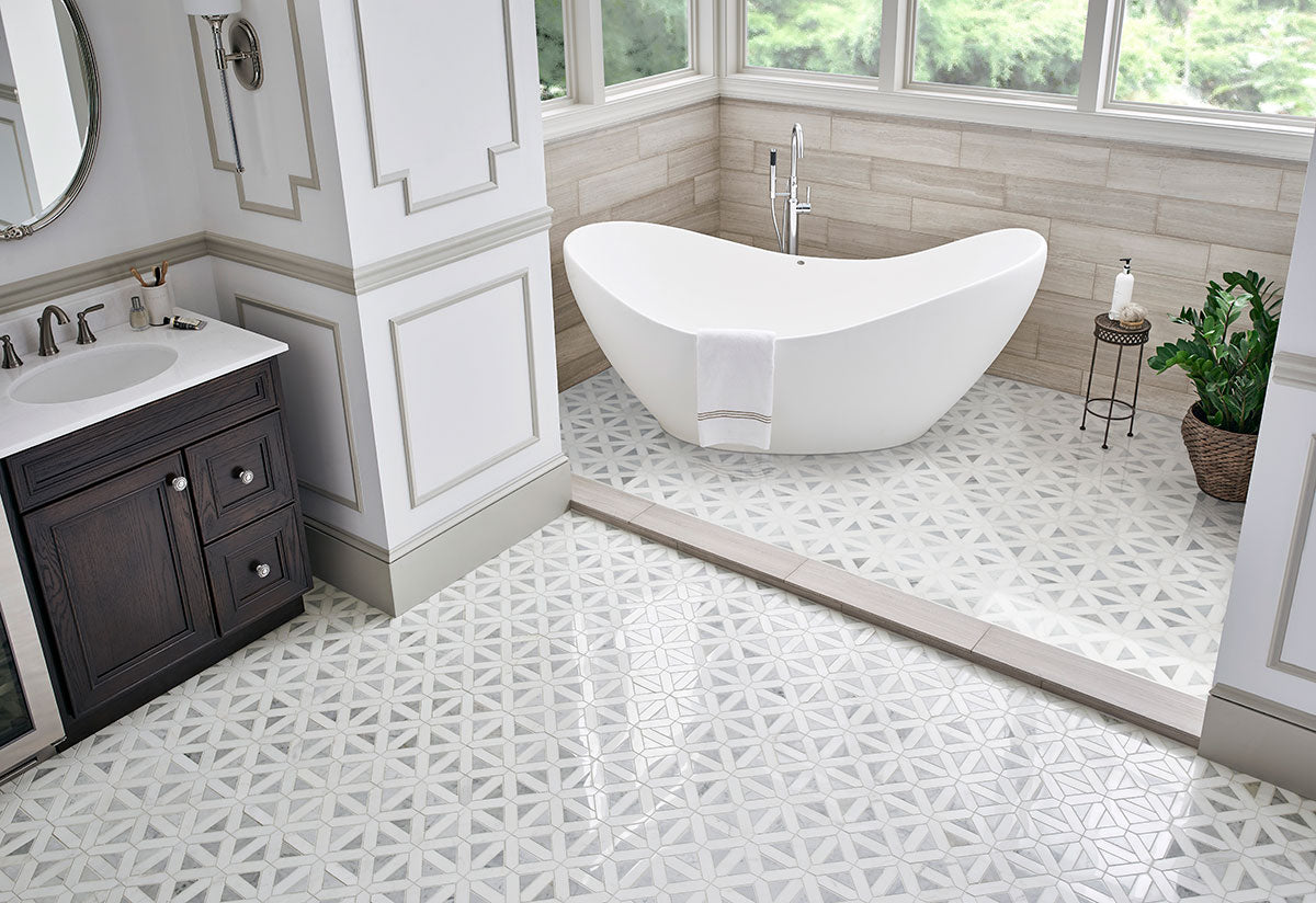 MSI Bianco Dolomite Geometrica Tile — surface detail in natural tonality