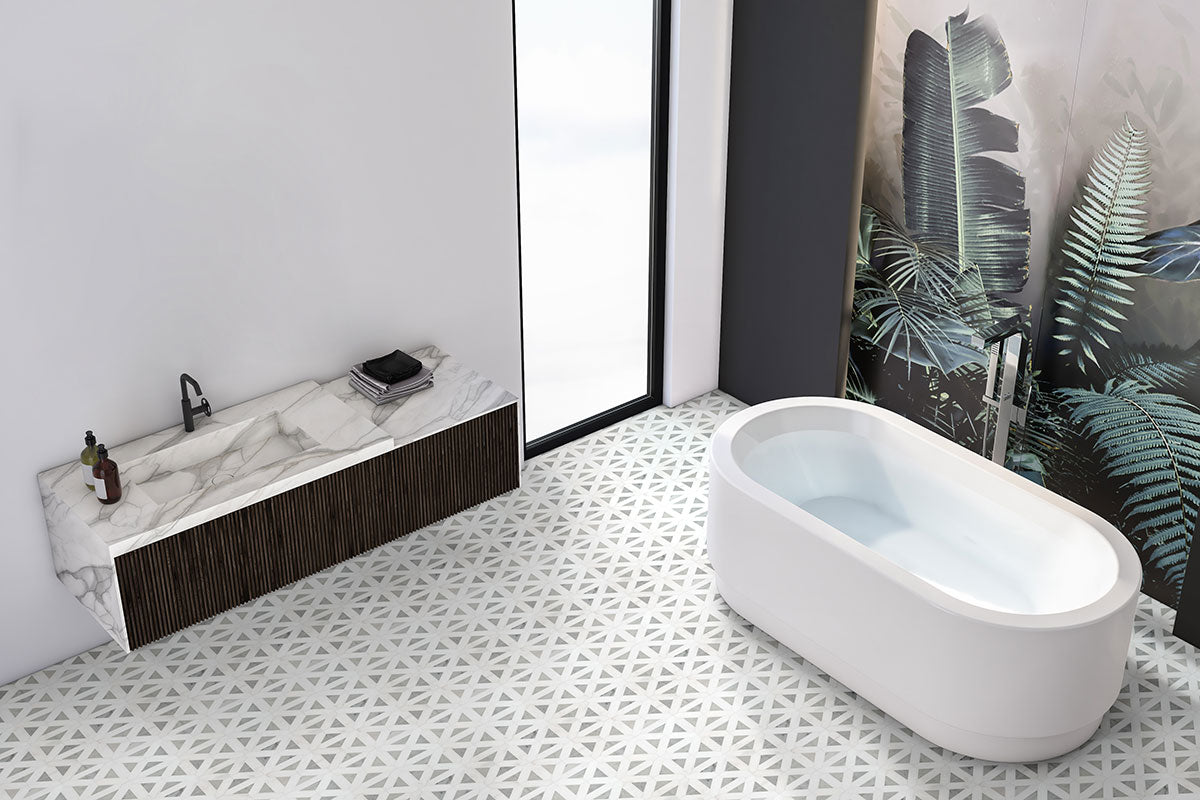 MSI Bianco Dolomite Geometrica Tile — surface detail in natural tonality
